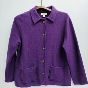 Appleseed's Petite Wool Jacket Purple Button Front Pockets Coat PL